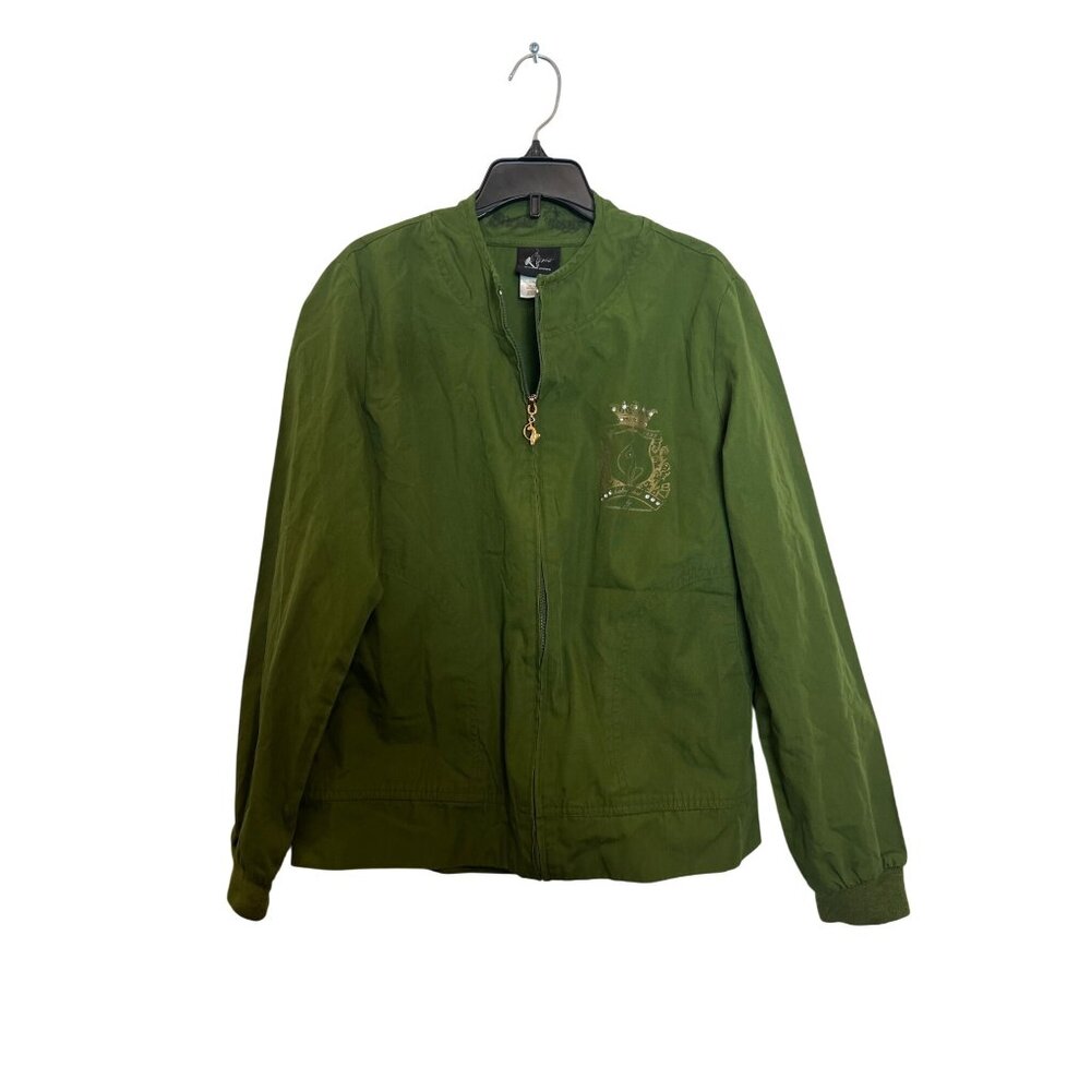 Vintage Baby Phat Green Bomber Jacket With Gold Crest Logo Small Lightweight Cot